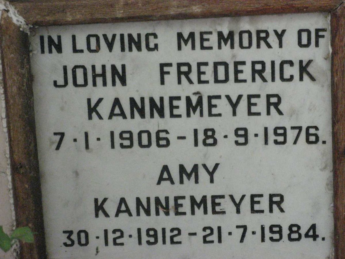 KANNEMEYER John Frederick 1906-1976 &amp; Amy 1912-1984