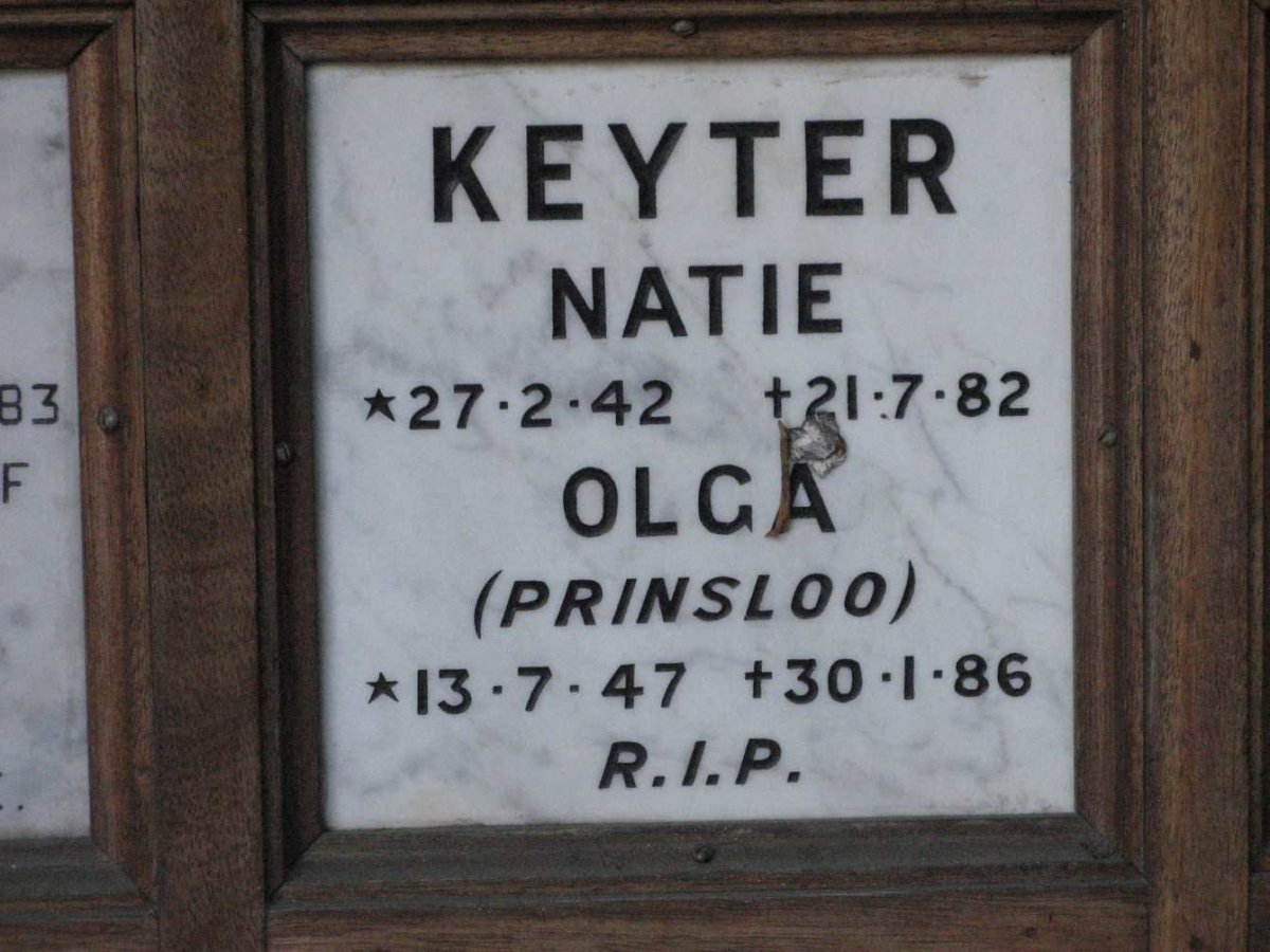 KEYTER Natie 1942-1982 &amp; Olga PRINSLOO 1947-1986