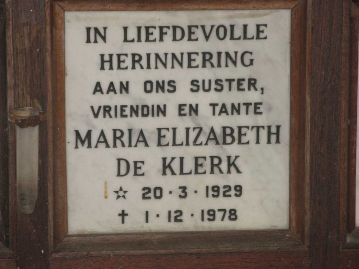 KLERK Maria Elizabeth, de 1929-1978