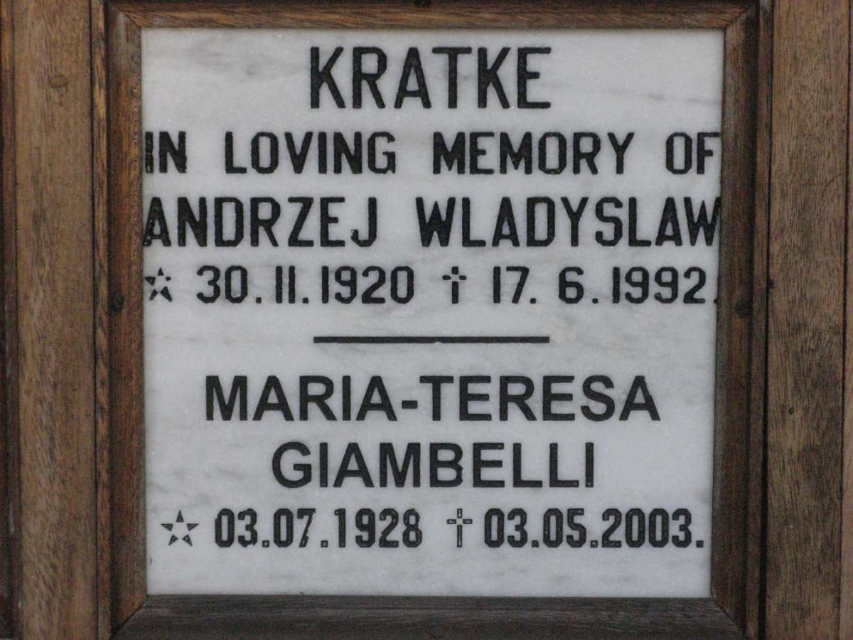 KRATKE Andrzej  Wladyslaw 1920-1992 &amp; Maria-Teresa GIAMBELLI 1928-2003
