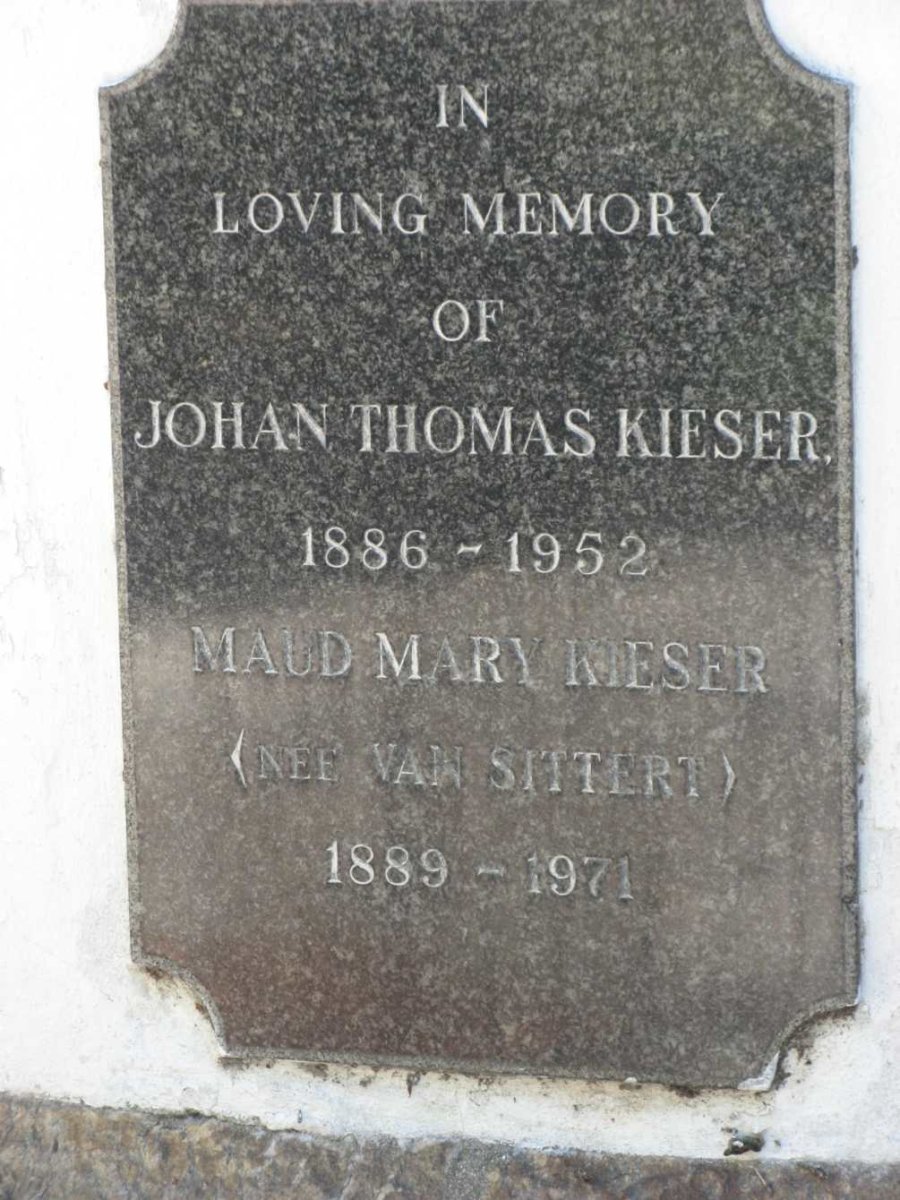 KIESER Johan Thomas 1886-1952 &amp; Maud Mary VAN SITTERT 1889-1971