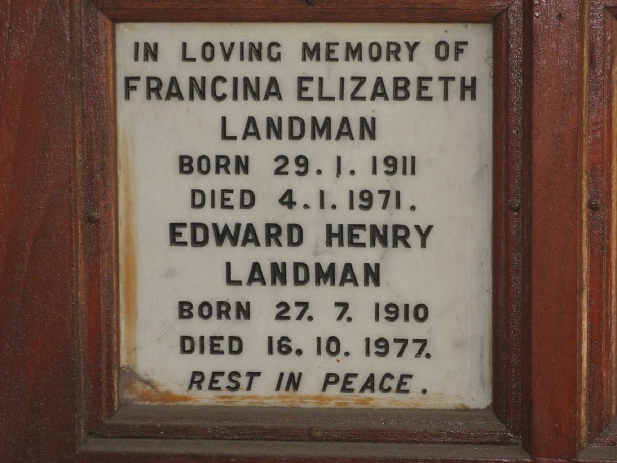 LANDMAN Edward Henry 1910-1977 &amp; Francina Elizabeth 1911-1971