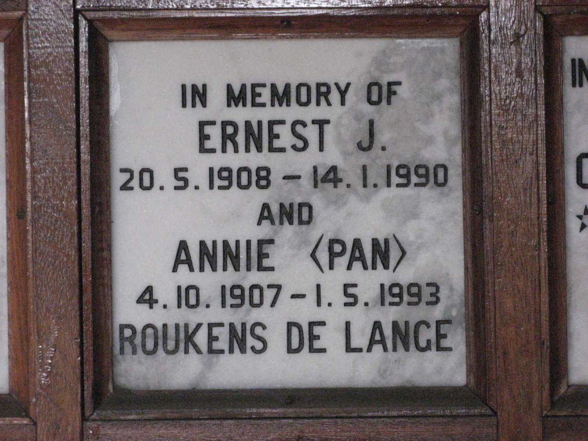 LANGE Ernest J., ROUKENS de 1908-1990 &amp; Annie 1907-1993