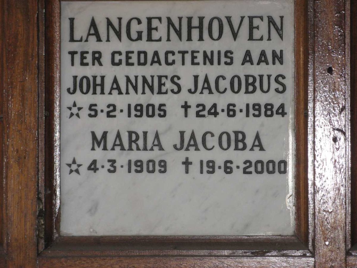 LANGENHOVEN Johannes Jacobus 1905-1984 &amp; Maria Jacoba 1909-2000