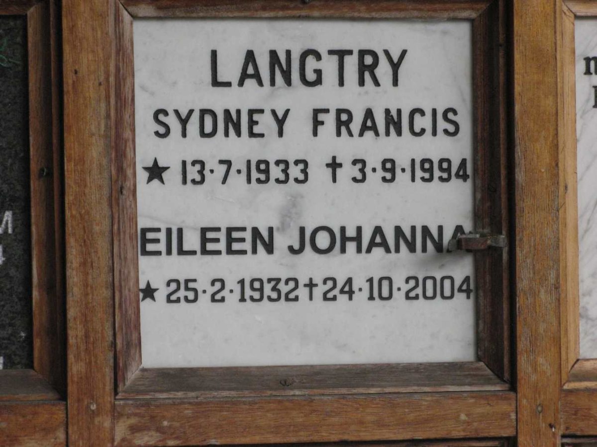 LANGTRY Sydney Francis 1933-1994 &amp; Eileen Johanna 1932-2004