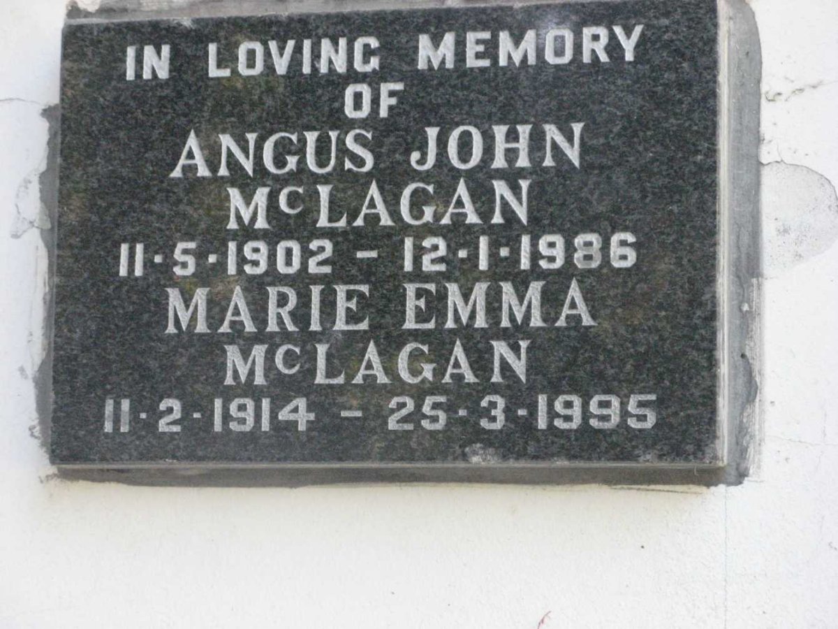 McLAGAN Angus John 1902-1986 &amp; Marie Emma 1914-1995