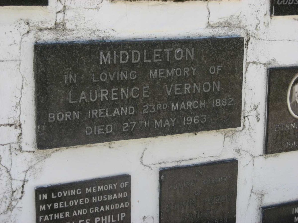 MIDDLETON Laurence Vernon 1882-1963