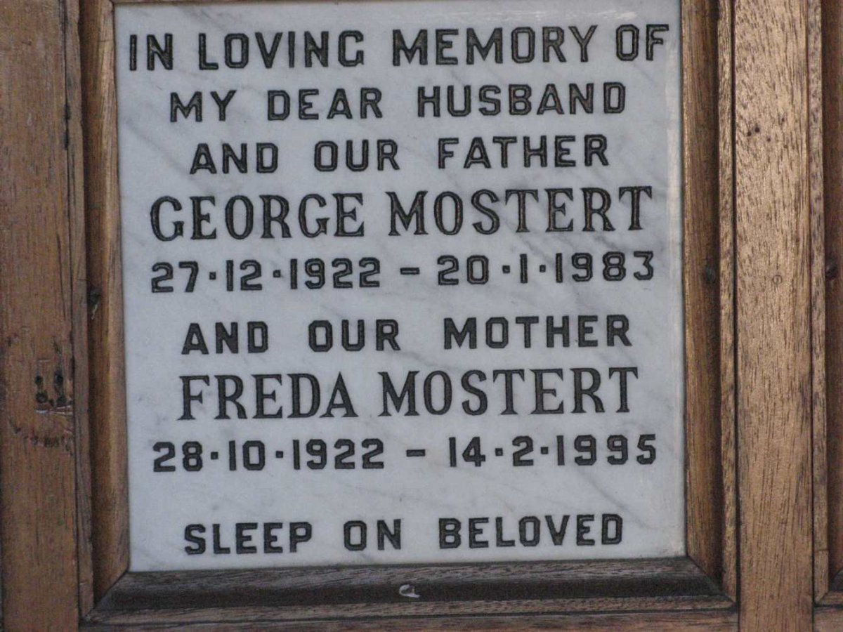 MOSTERT George 1922-1983 &amp; Freda 1922-1995