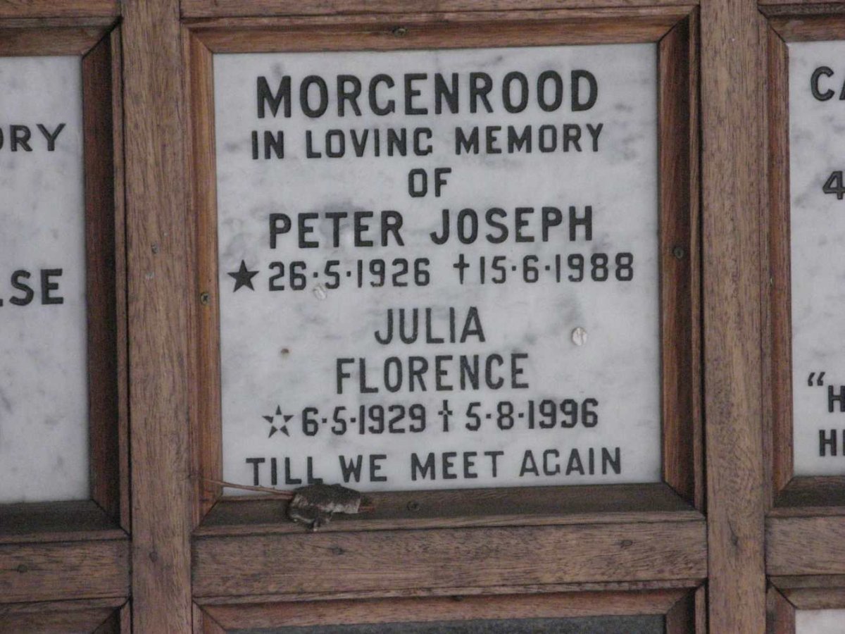 MORGENROOD Peter Joseph 1926-1988 &amp; Julia Florence 1929-1996