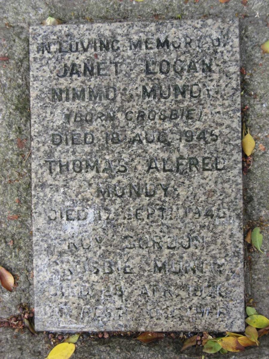 MUNDY Thomas Alfred -1945 &amp; Janet Logan Nimmo CROSBIE -1945 :: MUNDY Roy Gordon Crosbie -19??