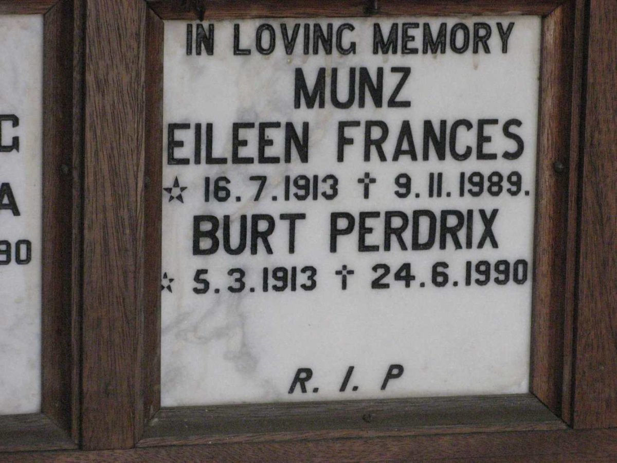 MUNZ Burt Perdrix 1913-1990 &amp; Eileen Frances 1913-1989