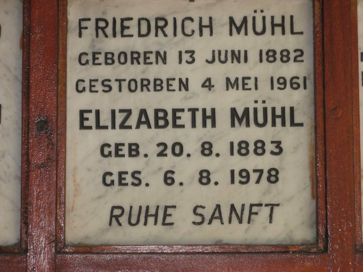 MUHL Friedrich 1882-1961 &amp; Elizabeth 1883-1978