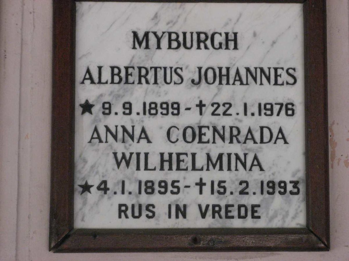 MYBURGH Albertus Johannes 1899-1976 &amp; Anna Coenrada Wilhelmina 1895-1993
