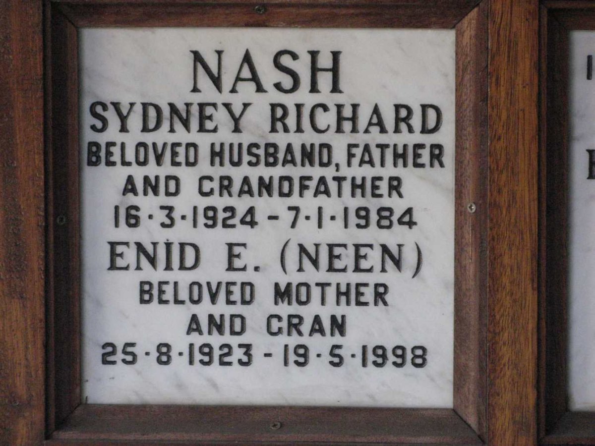 NASH Sydney Richard 1924-1984 &amp; Enid E. 1923-1998