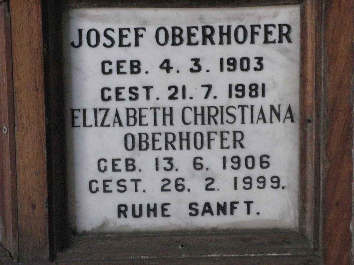 OBERHOFER Josef 1903-1981 &amp; Elizabeth Christiana 1906-1999