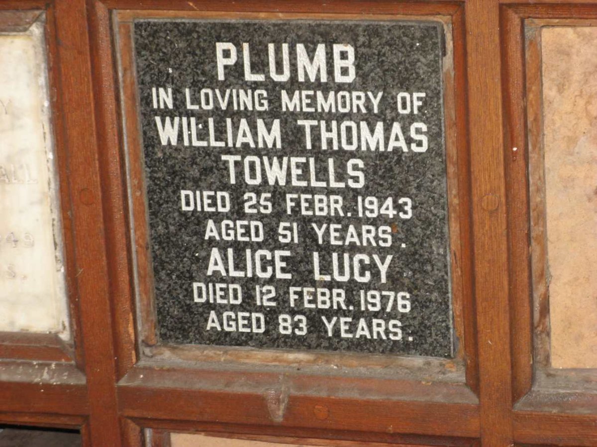 PLUMB William Thomas Towells -1943 &amp; Alice Lucy -1976