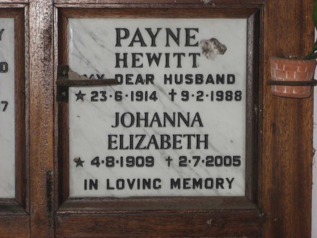 PAYNE Hewitt 1914-1988 &amp; Johanna Elizabeth 1909-2005