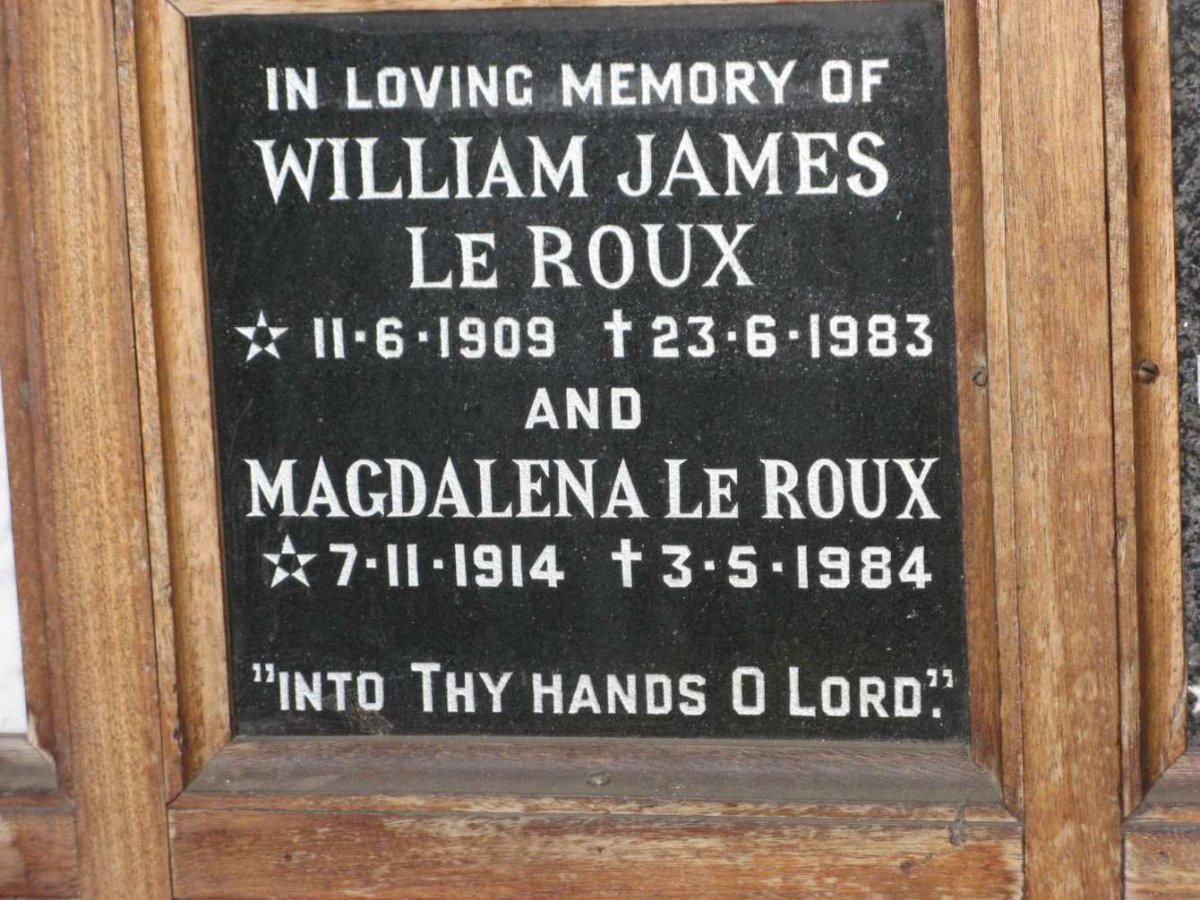 ROUX William James, le 1909-1983 &amp; Magdalena 1914-1984