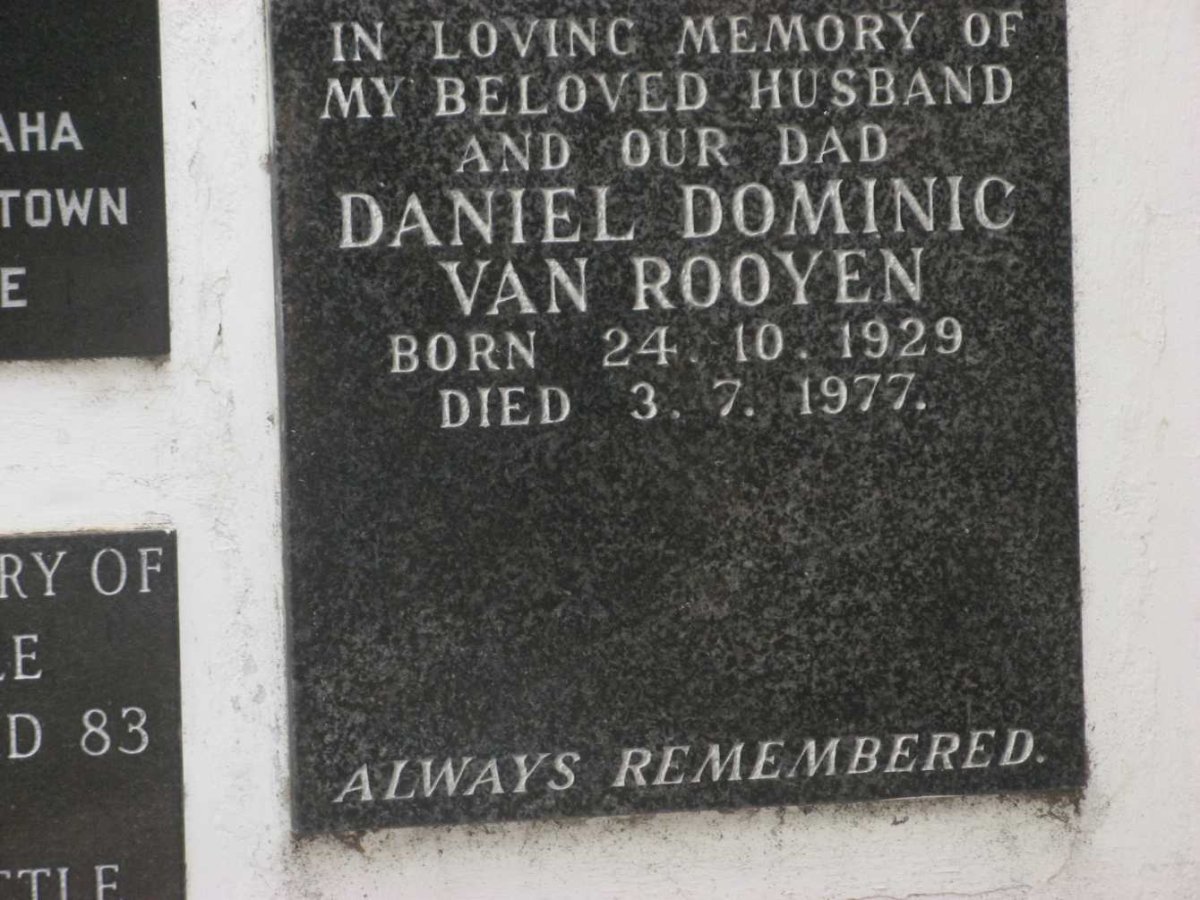 ROOYEN Daniel Dominic, van 1929-1977