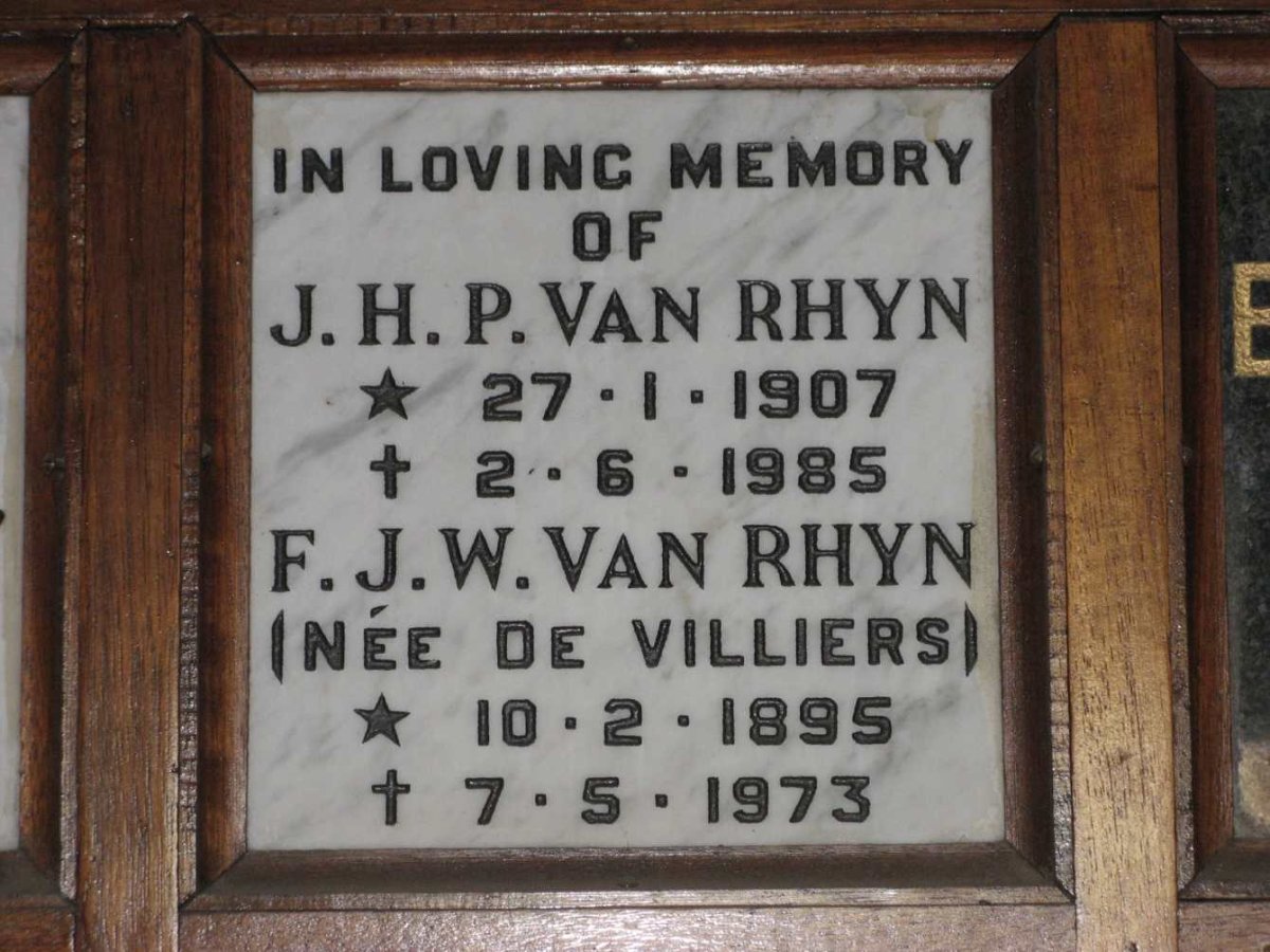 RHYN J.H.P., van 1907-1985 &amp; F.J.W. DE VILLIERS 1895-1973