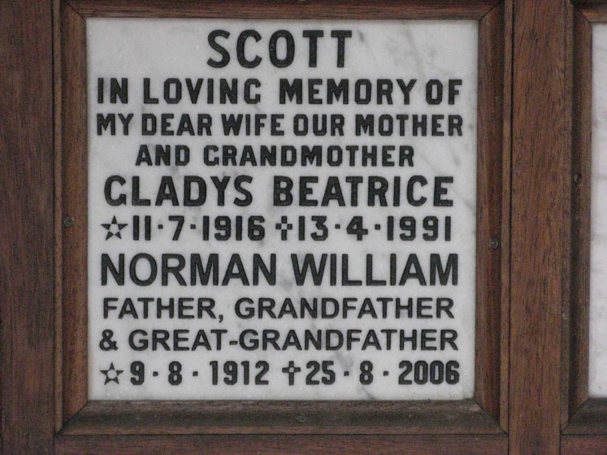 SCOTT Norman William 1912-2006 &amp; Gladys Beatrice 1916-1991
