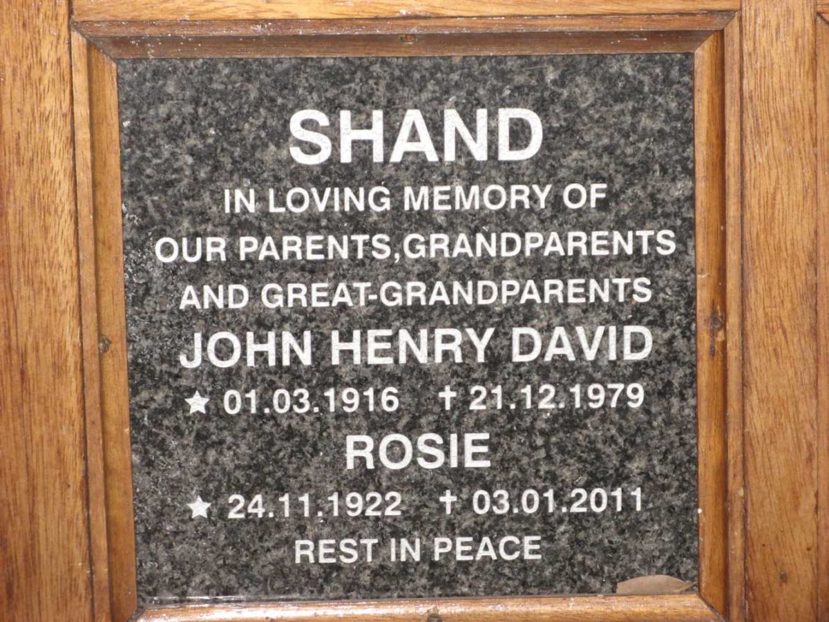 SHAND John Henry David 1916-1979 &amp; Rosie 1922-2011