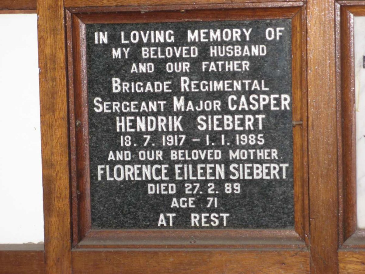 SIEBERT Casper Hendrik 1917-1985 &amp; Florence Eileen -1989
