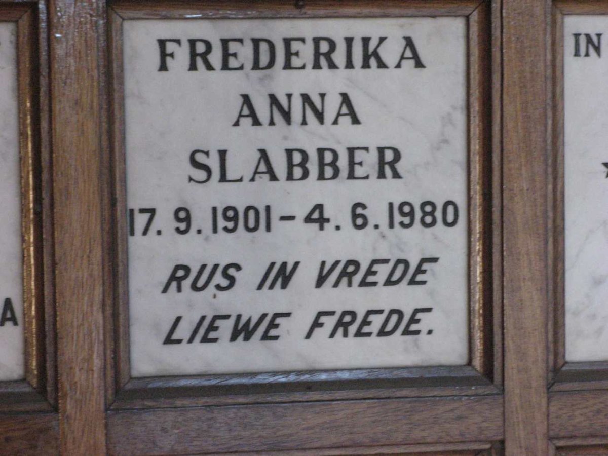 SLABBER Frederika Anna 1901-1980