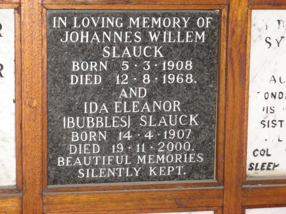 SLAUCK Johannes Willem 1908-1968 &amp; Ida Eleanor 1907-2000