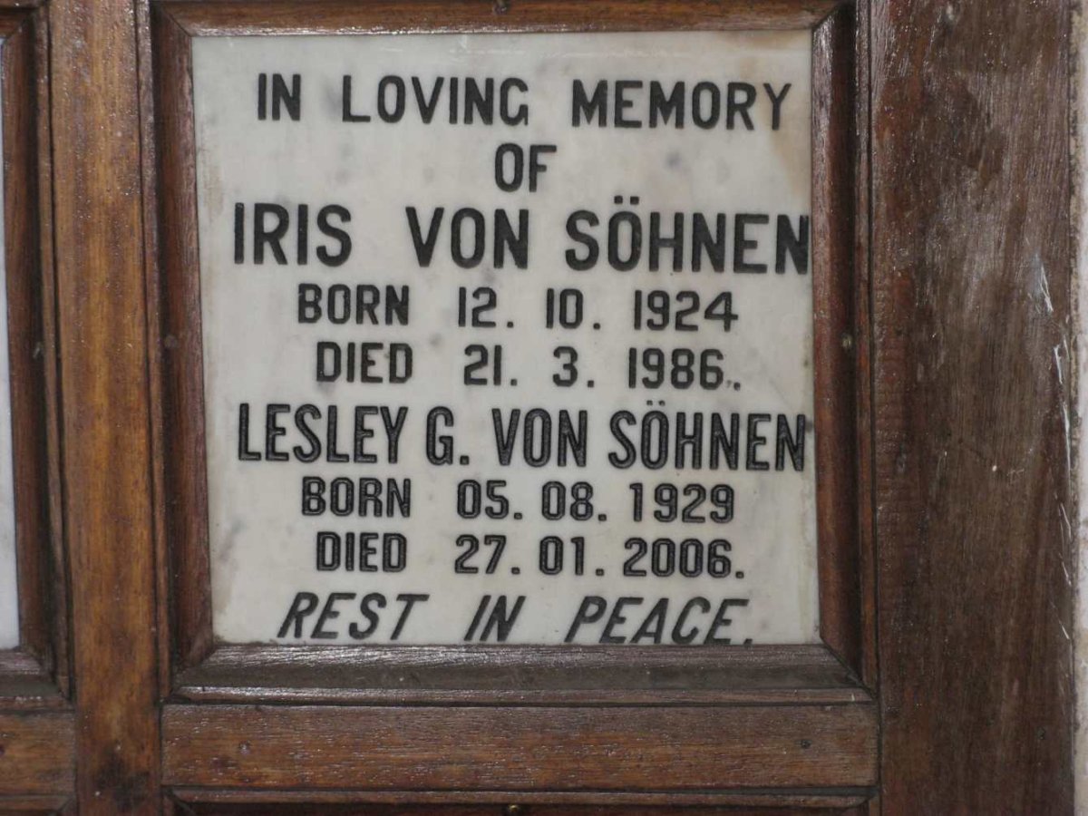 SOHNEN Lesley G., von 1929-2006 &amp; Iris 1924-1986