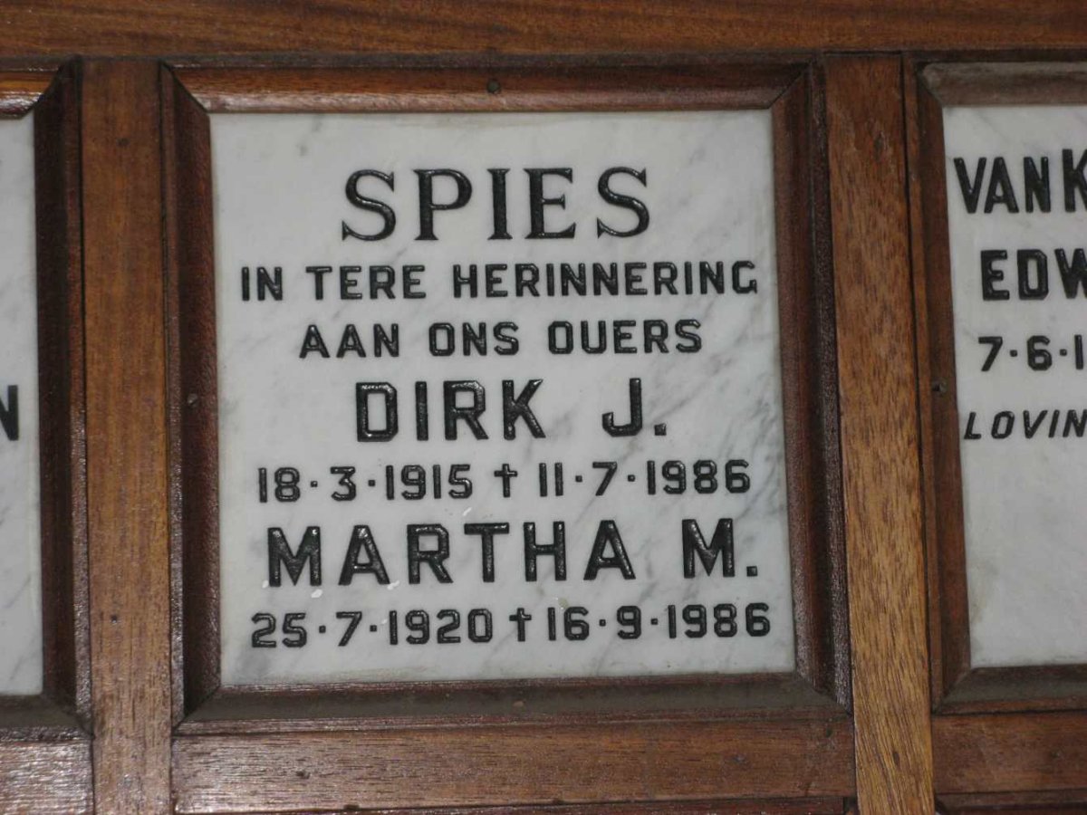 SPIES Dirk J. 1915-1986 &amp; Martha M. 1920-1986