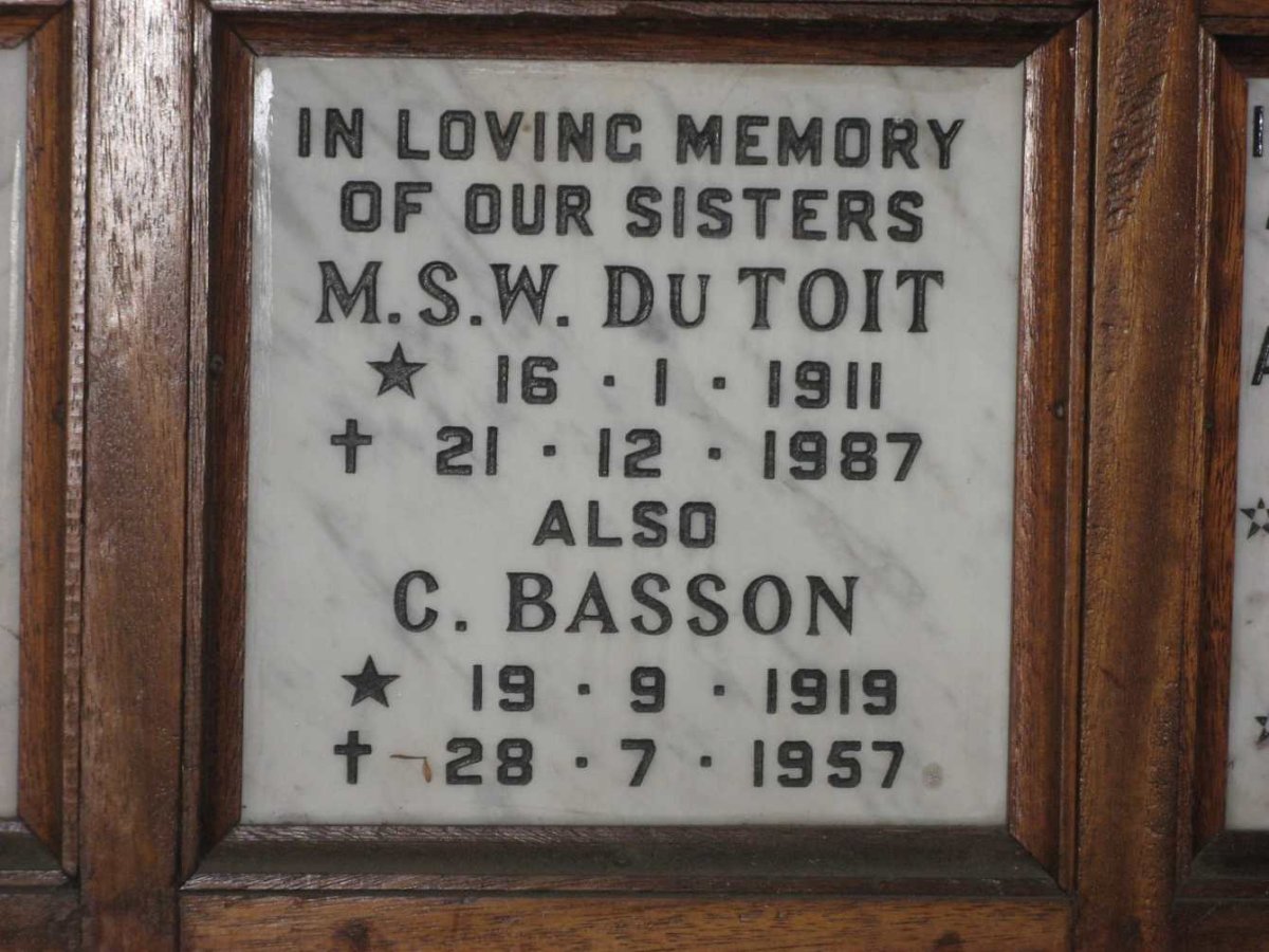 TOIT M.S.W., du 1911-1987 :: BASSON C. 1919-1957