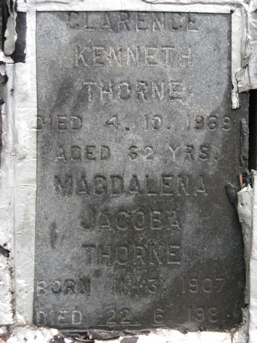 THORNE Clarence Kenneth -1969 &amp; Magdalena Jacoba 1907-1981