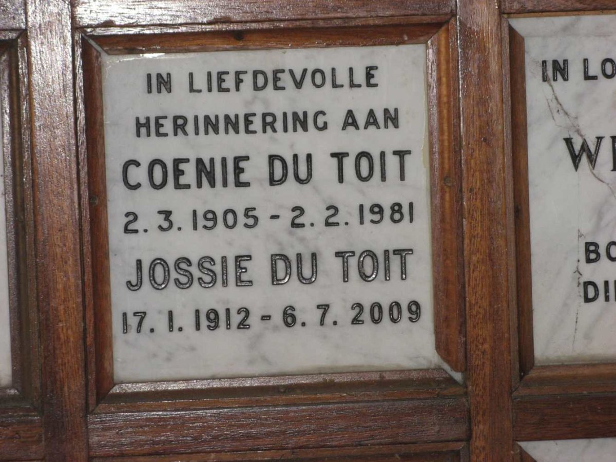 TOIT Coenie, du 1905-1981 &amp; Jossie 1912-2009