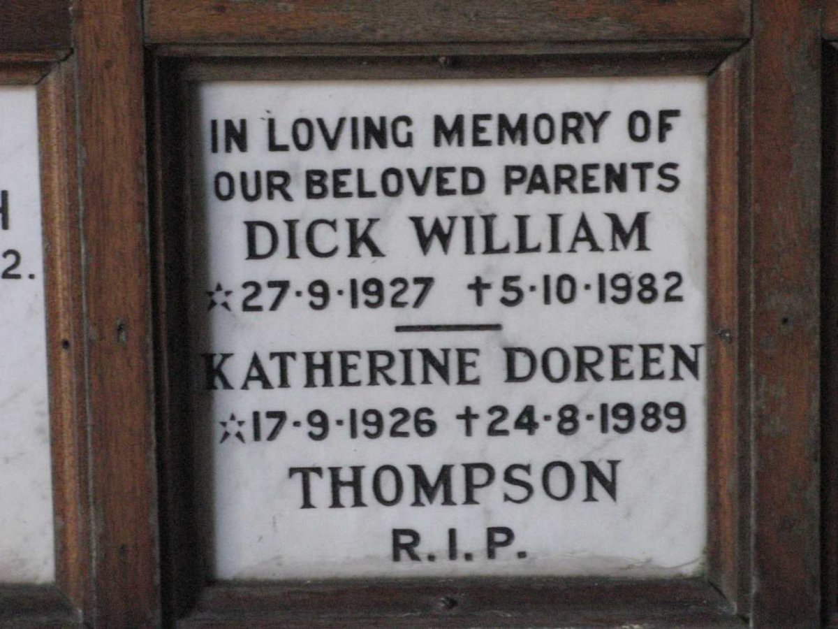 THOMPSON Dick William 1927-1982 &amp; Katherine Doreen 1926-1989