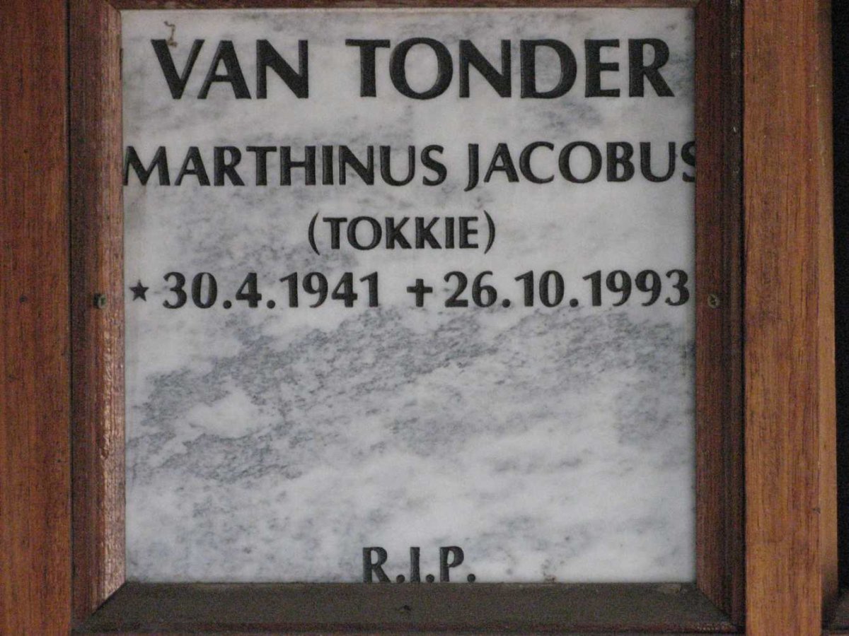 TONDER Marthinus Jacobus, van 1941-1993
