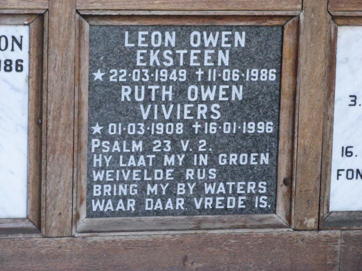 VIVIERS Ruth Owen 1908-1996 :: EKSTEEN Leon Owen 1949-1986
