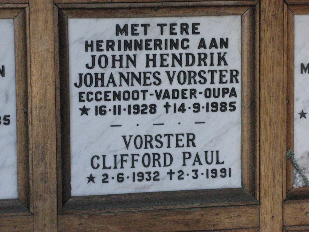 VORSTER John Hendrik Johannes 1928-1985 :: VORSTER Clifford Paul 1932-1991