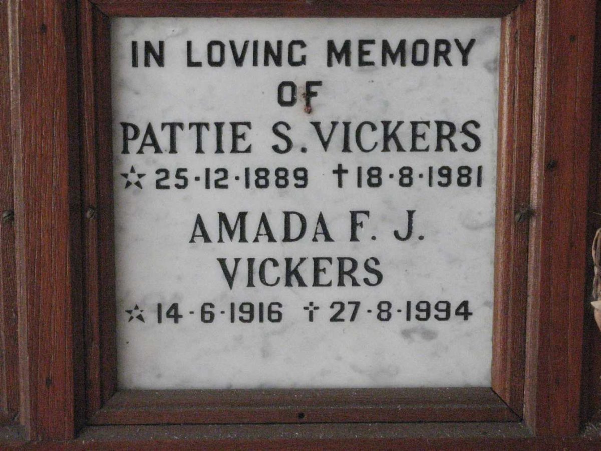 VICKERS Pattie S. 1889-1981 :: VICKERS Amada F.J. 1916-1994