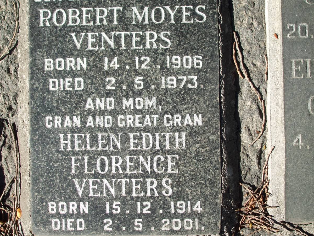 VENTERS Robert Moyes 1906-1973 &amp; Helen Edith Florence 1914-2001