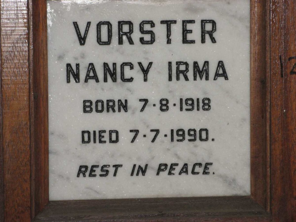 VORSTER Nancy Irma 1918-1990