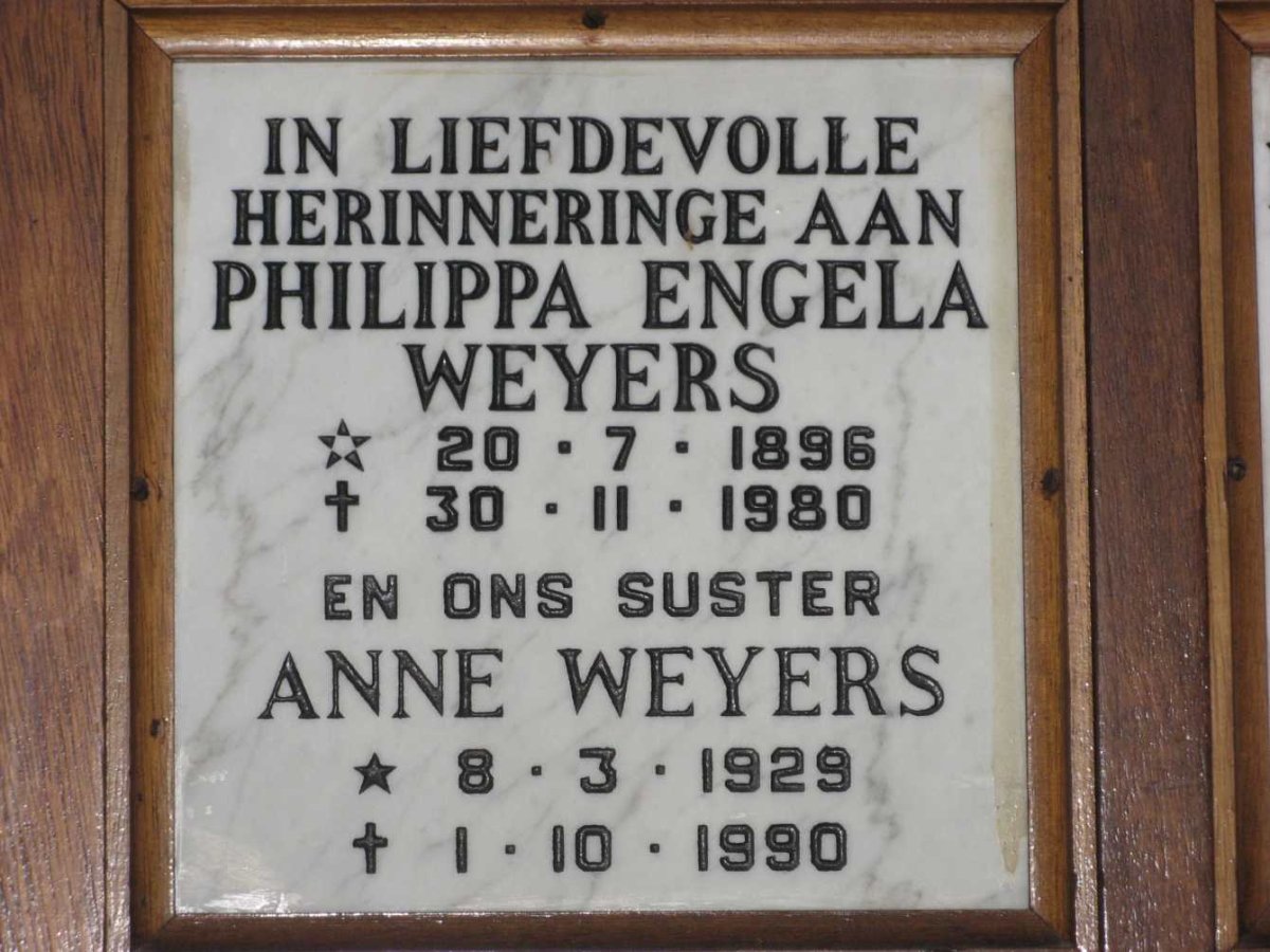 WEYERS Philippa Engela 1896-1980 :: WEYERS Anne 1929-1990