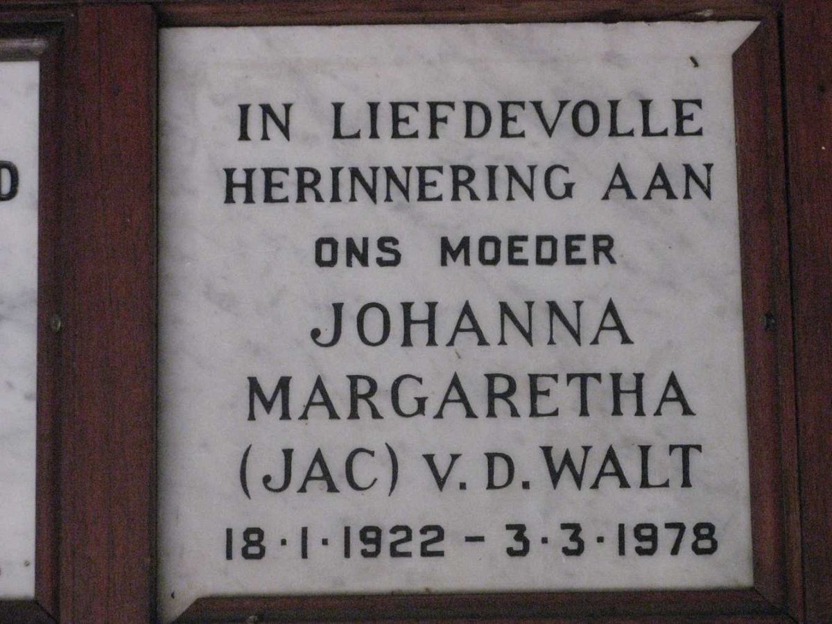 WALT Johanna Margaretha, v.d. 1922-1978