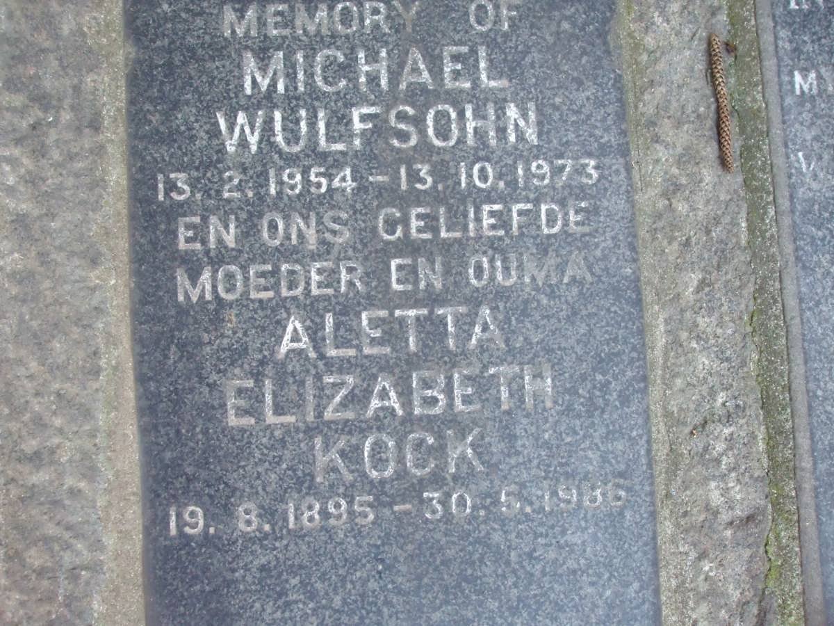 WULFSOHN Michael 1954-1973 :: KOCK Aletta Elizabeth 1895-1986