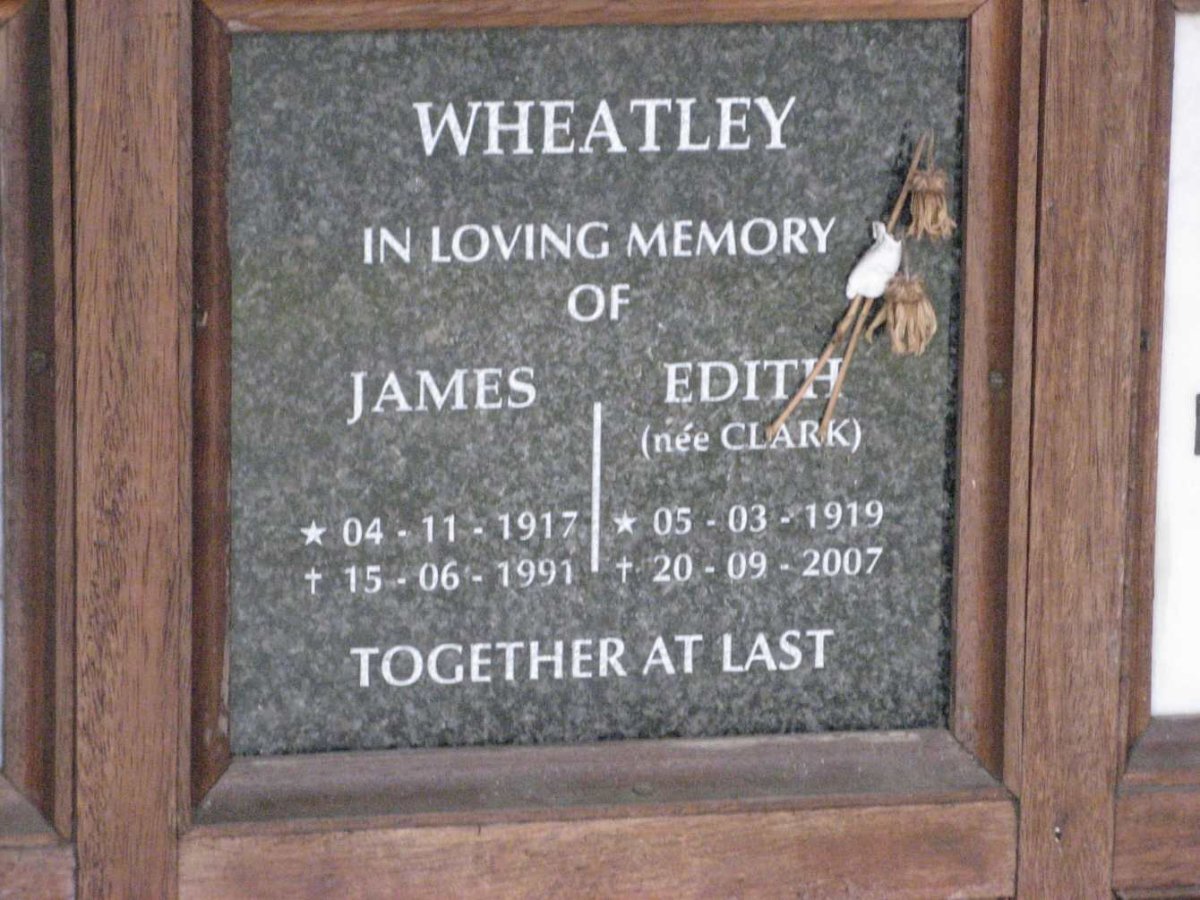 WHEATLEY James 1917-1991 &amp; Edith CLARK 1919-2007