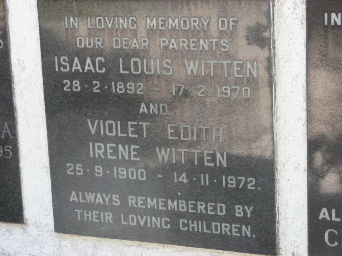 WITTEN Isaac Louis 1892-1970 &amp; Violet Edith Irene 1900-1972