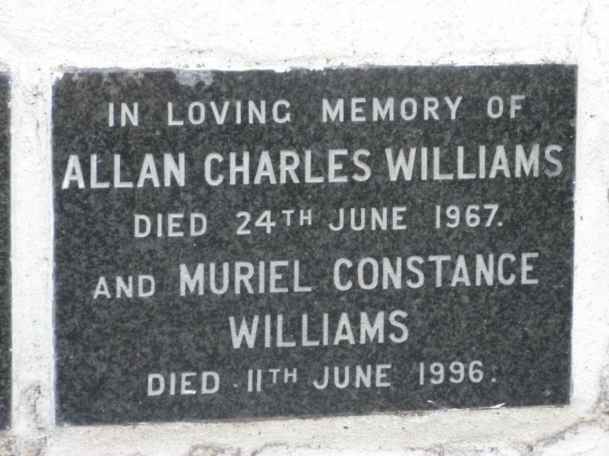 WILLIAMS Allan Charles -1967 &amp; Muriel Constance -1996
