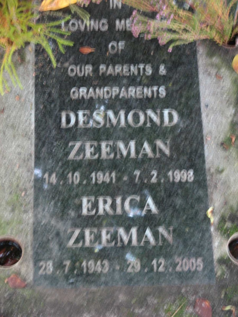 ZEEMAN Desmond 1941-1998 &amp; Erica 1943-2005