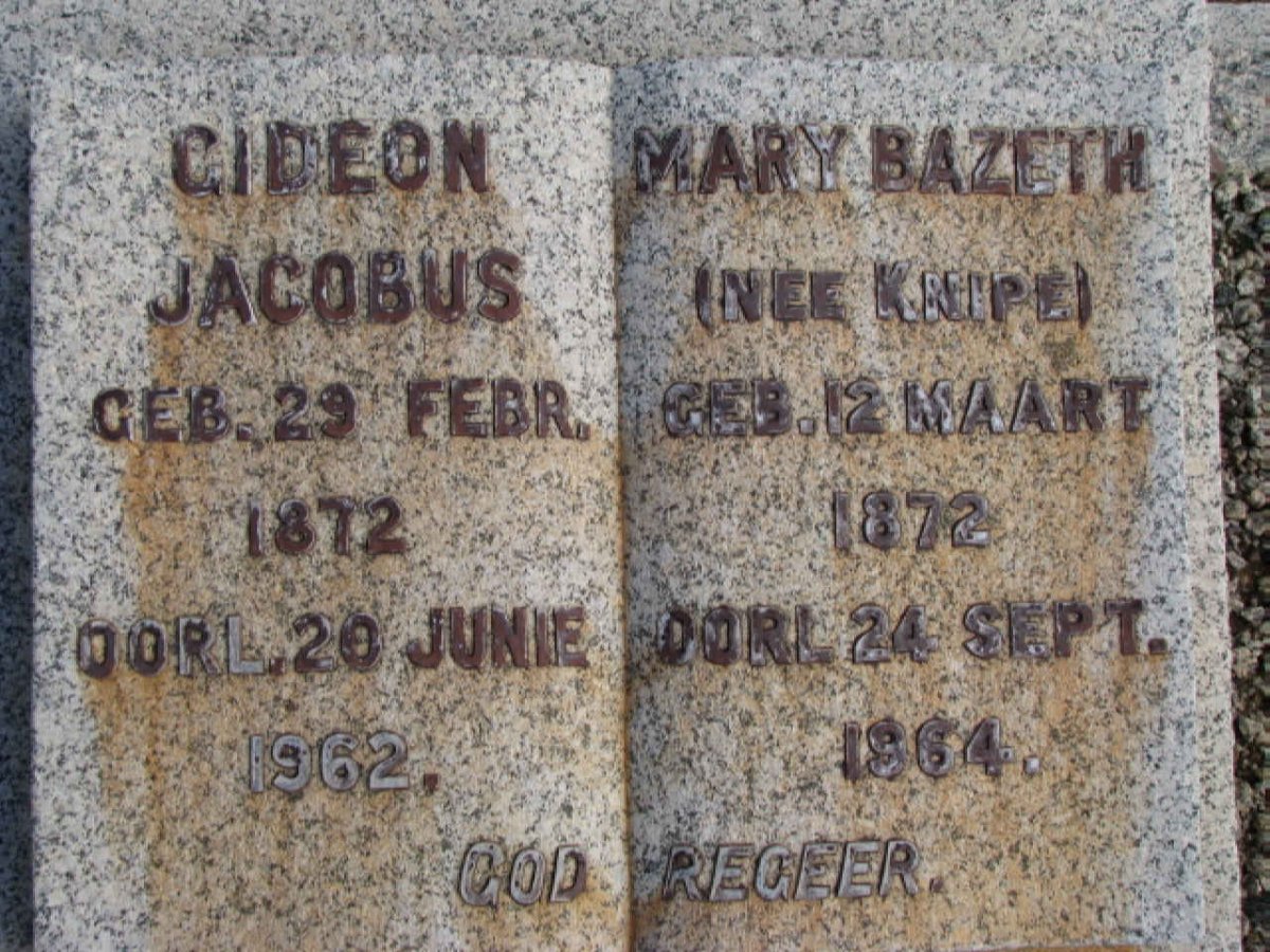 EEDEN Gideon Jacobus, van 1872-1962 &amp; Mary Bazeth KNIPE 1872-1964