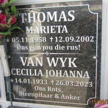 WYK Cecilia Johanna, van 1933-2023 :: THOMAS Marieta 1958-2002